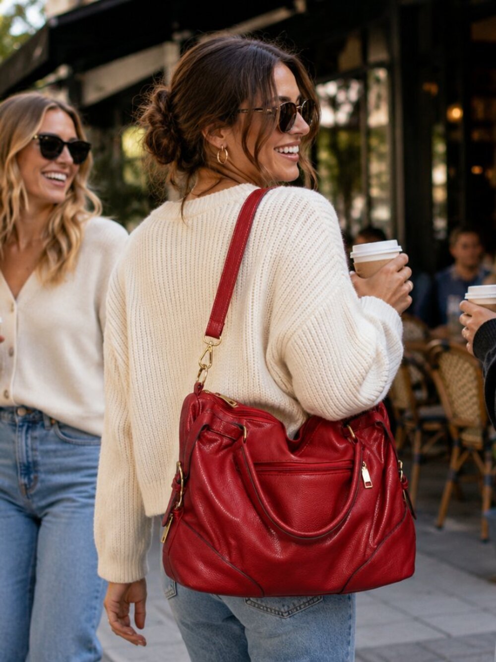 Oversized Red Slouchy Hobo Shoulder Bag Crossbody Tote Purse
